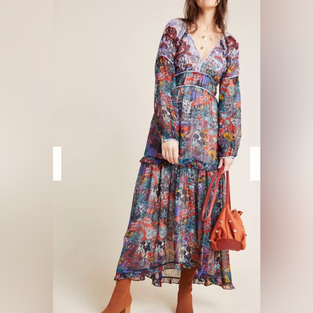 Anthropologie Multicolor Floral Maxi Dress